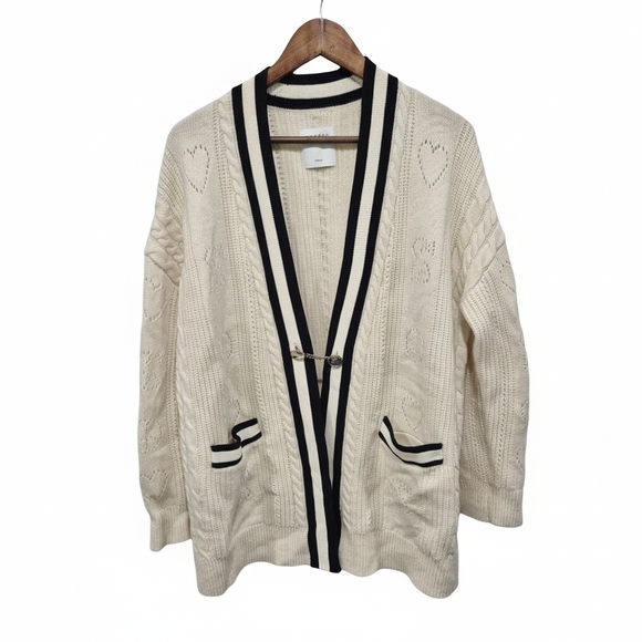 Sandro Sweaters - Sandro Esperance Pointelle Wool Cardigan In Ecru
